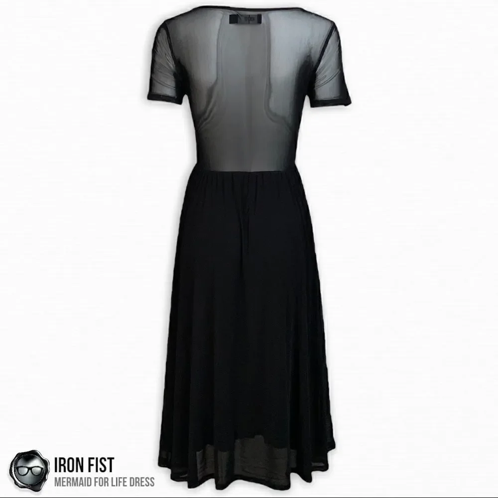 IRON FIST/DOLLS KILL MERMAID FOR LIFE LAYERED MESH DRESS IN BLACK HALLOWEEN MIDI